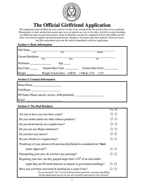 gf applications|Official Girlfriend Application Form (Free Download)